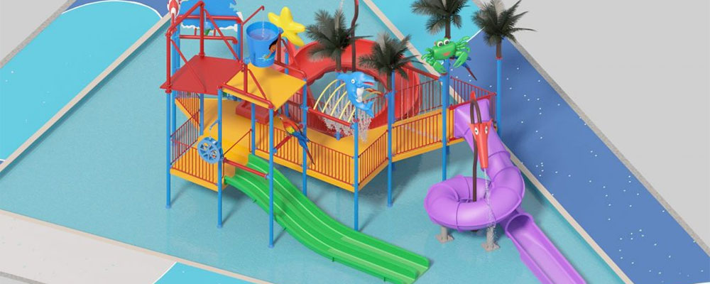 Nieuwe waterspeeltuin op Camping EuroCamp Spreewaldtor, Spreewald/Brandenburg, Duitsland