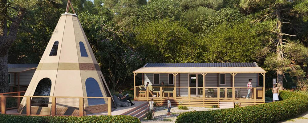 Supreme De Luxe Family Lounge (stacaravan + Tipitent= is 12 slaapplaatsen en 3 badkamers)