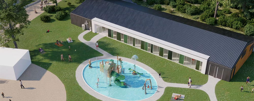 juli 2024 een mooi zwembad dat overdekt kan worden met waterspeeltuin binnen en buiten op camping Het Genieten