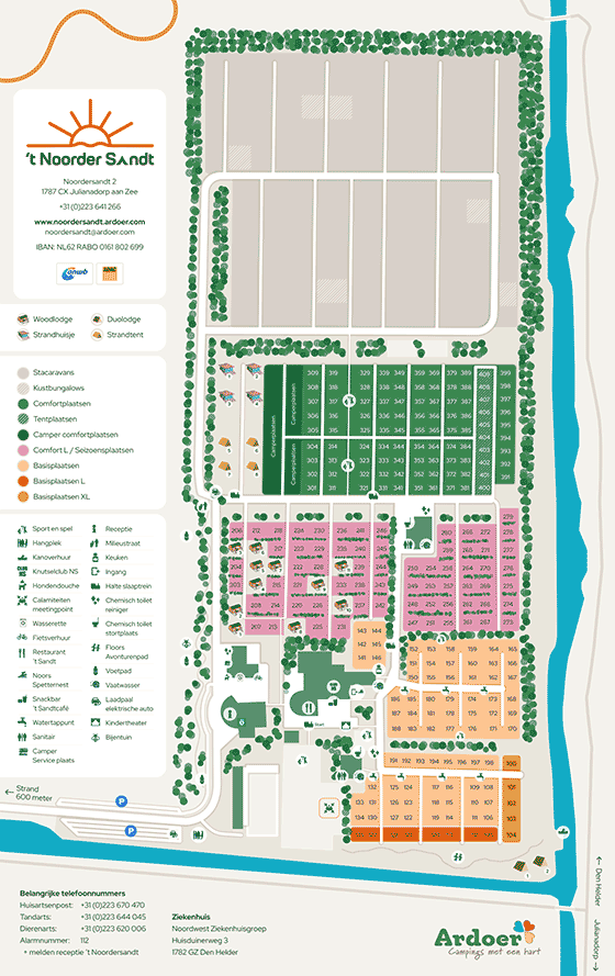 Plattegrond camping 't Noorder Sandt - geplaatst door Huurtent.be