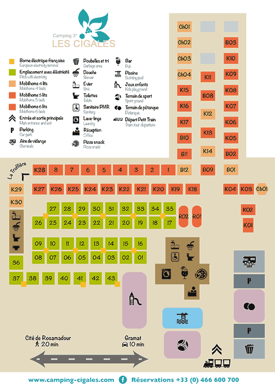 Plattegrond camping Les Cigales (Rocamadour) - geplaatst door Huurtent.be