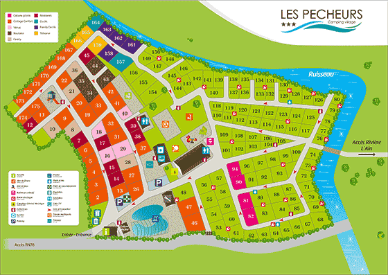 Plattegrond camping Les Pêcheurs (Jura) - geplaatst door Huurtent.be