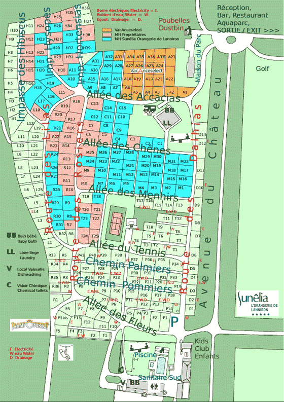 Plattegrond camping Orangerie de Lanniron - geplaatst door Huurtent.be