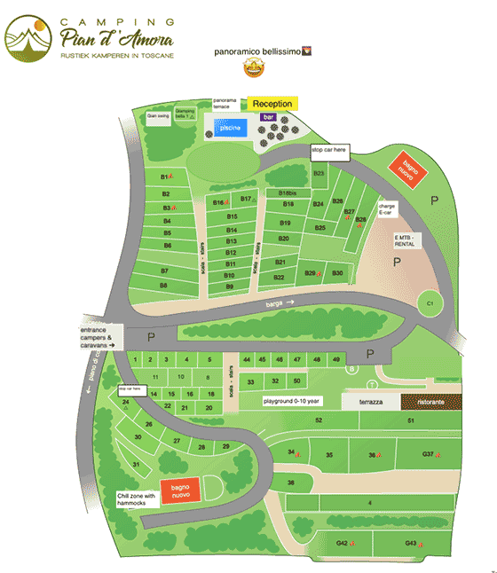 Plattegrond camping Pian d'Amora - geplaatst door Huurtent.be