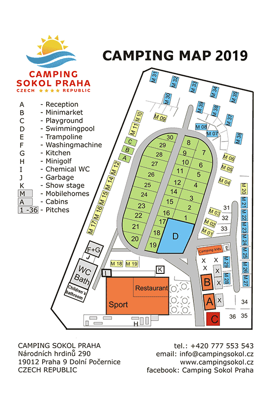 Plattegrond camping Sokol Praha - geplaatst door Huurtent.be