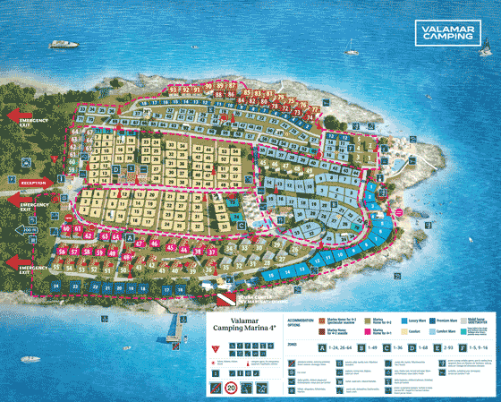 Plattegrond camping Valamar Camping Marina - geplaatst door Huurtent.be